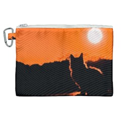 Sunset Cat Shadows Silhouettes Canvas Cosmetic Bag (xl) by Nexatart