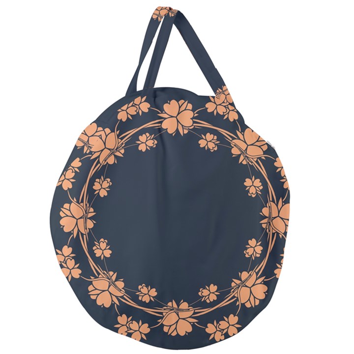 Floral Vintage Royal Frame Pattern Giant Round Zipper Tote