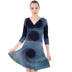 Cosmic Black Hole Quarter Sleeve Front Wrap Dress