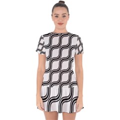 Diagonal Pattern Background Black And White Drop Hem Mini Chiffon Dress