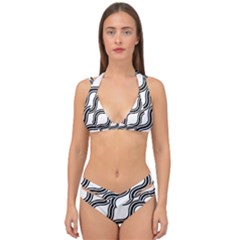 Diagonal Pattern Background Black And White Double Strap Halter Bikini Set
