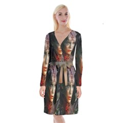 Digital Fantasy Girl Art Long Sleeve Velvet Front Wrap Dress