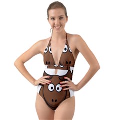 Elk Clip Art Reindeer Raindeer Elk Christmas Xmas Halter Cut-out One Piece Swimsuit by Sapixe