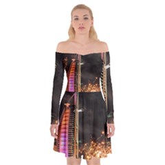 Dubai Burj Al Arab Hotels New Years Eve Celebration Fireworks Off Shoulder Skater Dress