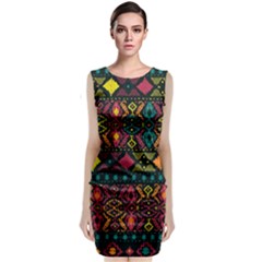 Ethnic Pattern Sleeveless Velvet Midi Dress