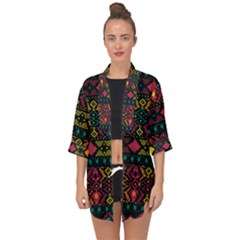 Ethnic Pattern Open Front Chiffon Kimono