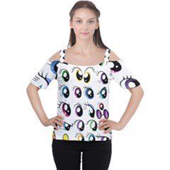 Eyes  Pattern Cutout Shoulder Tee