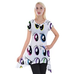 Eyes  Pattern Short Sleeve Side Drop Tunic