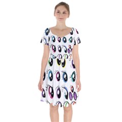 Eyes  Pattern Short Sleeve Bardot Dress