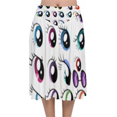 Eyes  Pattern Velvet Flared Midi Skirt by Sapixe