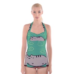 Fat Cat Boyleg Halter Swimsuit  by Sapixe