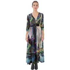 Fantastic World Fantasy Painting Button Up Boho Maxi Dress