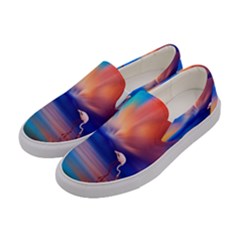 Flamingo Lake Birds In Flight Sunset Orange Sky Red Clouds Reflection In Lake Water Art Women s Canvas Slip Ons