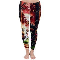 Fantasy Art Story Lodge Girl Rabbits Flowers Classic Winter Leggings