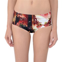 Fantasy Art Story Lodge Girl Rabbits Flowers Mid-waist Bikini Bottoms