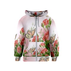 Flora Butterfly Roses Kids  Zipper Hoodie by Sapixe