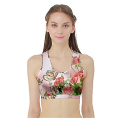 Flora Butterfly Roses Sports Bra With Border by Sapixe