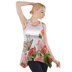 Flora Butterfly Roses Side Drop Tank Tunic by Sapixe