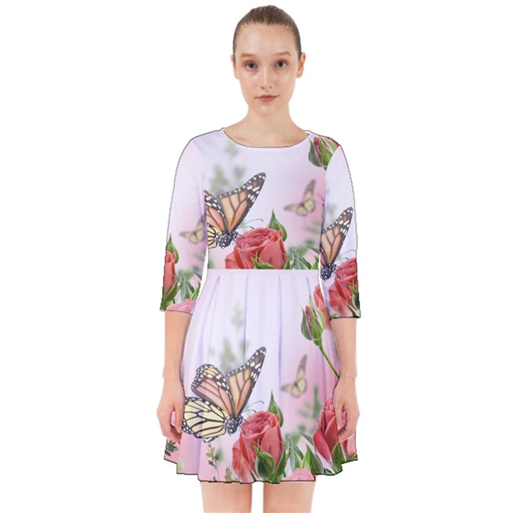 Flora Butterfly Roses Smock Dress