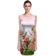 Flora Butterfly Roses Sleeveless Velvet Midi Dress