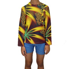 Floral Design Computer Digital Art Design Illustration Kids  Long Sleeve Swimwear