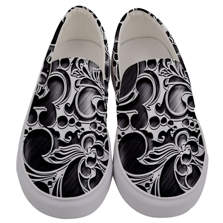 Floral High Contrast Pattern Men s Canvas Slip Ons