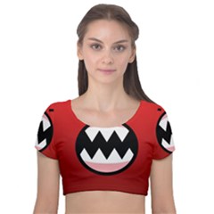 Funny Angry Velvet Short Sleeve Crop Top  by Sapixe