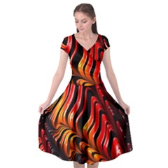 Fractal Mathematics Abstract Cap Sleeve Wrap Front Dress