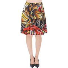 Flower Art Traditional Velvet High Waist Skirt