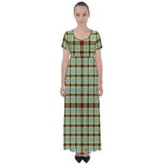 Geometric Tartan Pattern Square High Waist Short Sleeve Maxi Dress by Sapixe