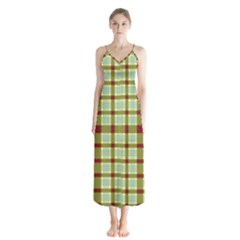 Geometric Tartan Pattern Square Button Up Chiffon Maxi Dress by Sapixe