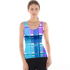 Gingham Pattern Blue Purple Shades Tank Top by Sapixe