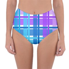 Gingham Pattern Blue Purple Shades Reversible High-waist Bikini Bottoms