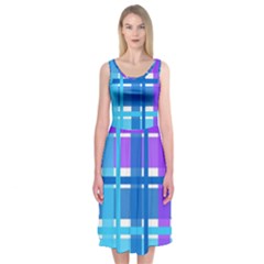 Gingham Pattern Blue Purple Shades Midi Sleeveless Dress