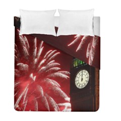 Fireworks Explode Behind The Houses Of Parliament And Big Ben On The River Thames During New Year’s Duvet Cover Double Side (full/ Double Size) by Sapixe