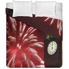 Fireworks Explode Behind The Houses Of Parliament And Big Ben On The River Thames During New Year’s Duvet Cover Double Side (California King Size)