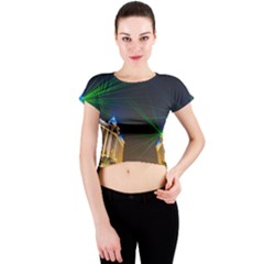 Galaxy Hotel Macau Cotai Laser Beams At Night Crew Neck Crop Top by Sapixe