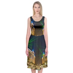 Galaxy Hotel Macau Cotai Laser Beams At Night Midi Sleeveless Dress by Sapixe