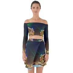 Galaxy Hotel Macau Cotai Laser Beams At Night Off Shoulder Top With Skirt Set by Sapixe