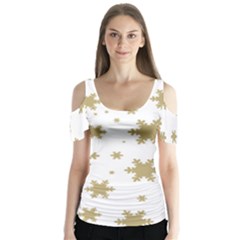 Gold Snow Flakes Snow Flake Pattern Butterfly Sleeve Cutout Tee 