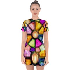 Glass Colorful Stained Glass Drop Hem Mini Chiffon Dress