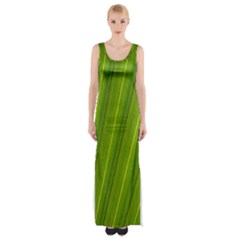 Green Leaf Pattern Plant Maxi Thigh Split Dress by Sapixe