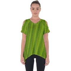 Green Leaf Pattern Plant Cut Out Side Drop Tee by Sapixe
