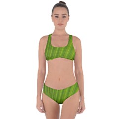 Green Leaf Pattern Plant Criss Cross Bikini Set