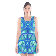 Grid Geometric Pattern Colorful Scoop Neck Skater Dress