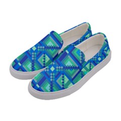 Grid Geometric Pattern Colorful Women s Canvas Slip Ons by Sapixe