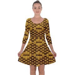 Golden Pattern Fabric Quarter Sleeve Skater Dress