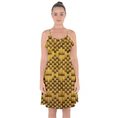 Golden Pattern Fabric Ruffle Detail Chiffon Dress