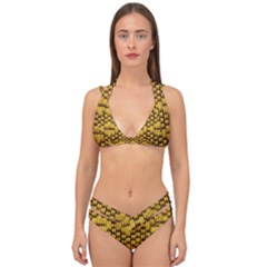 Golden Pattern Fabric Double Strap Halter Bikini Set by Sapixe