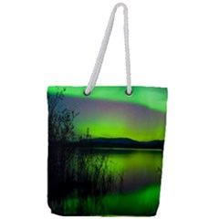 Green Northern Lights Canada Full Print Rope Handle Tote (large)